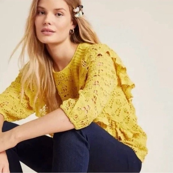 Anthropologie Tops - Anthropologie Clementine Blouse
Eyelet Ruffle Pullover Top Size 14 Blouse